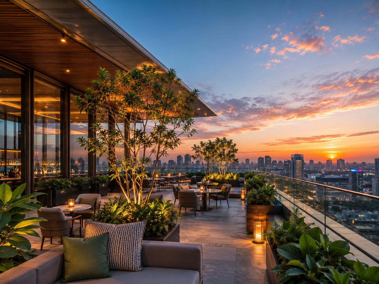 LID Infra — rooftop terrace overlooking the city at sunset